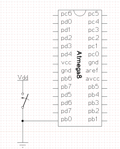 xcircuit ATmega8 connected to a switch