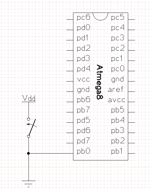 xcircuit ATmega8 connected to a switch