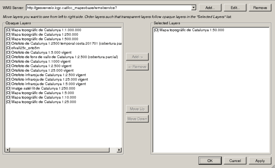 Google Earth WMS layers dialog
