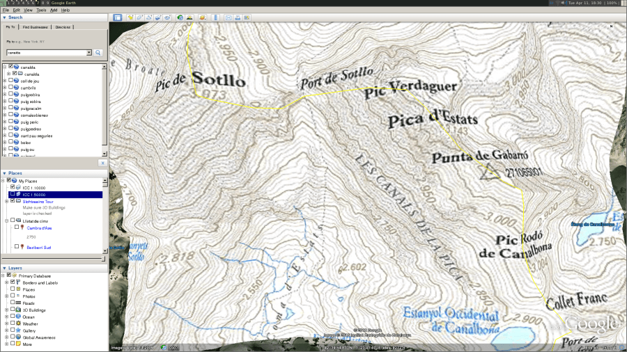 Google Earth view of Pica d'estats